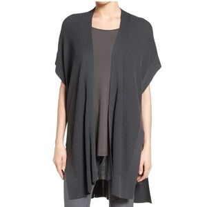Eileen Fisher Long Tencel Ribbed Kimono Cardigan - Dark Grey - EUC